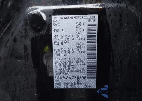 2019 Nissan Rogue Sl from USA, damaged, VIN 5N1AT2MV9KC780896